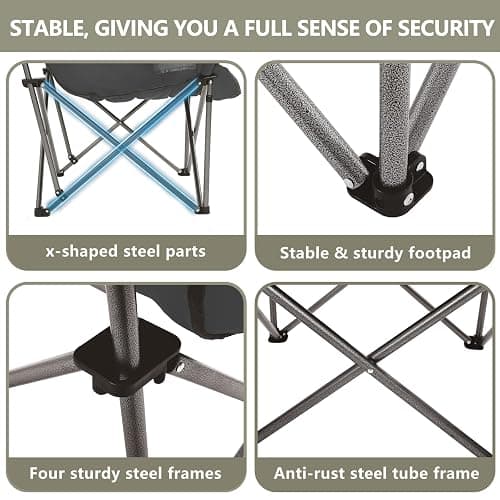 Colegence Oversized XL Padded Camping Chair Set of 2 Wide Heavy Duty Lawn Chairs Support 450 LBS Portable Folding Gaint Camp Chair for Outdoor Outside Sports Baseball Soccer-Black and Grey thumbnail 9