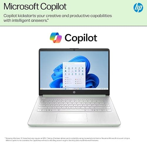 HP 14 Laptop Student Business 2025 Flagship Computer, AI Copilot, 4-Core 13th Gen Intel CPU, 16GB RAM 628GB Storage (128GB UFS+ 500GB Ext), 1-Yr Office 365, Long Battery HubxcelAccessory Win 11S Green thumbnail 5