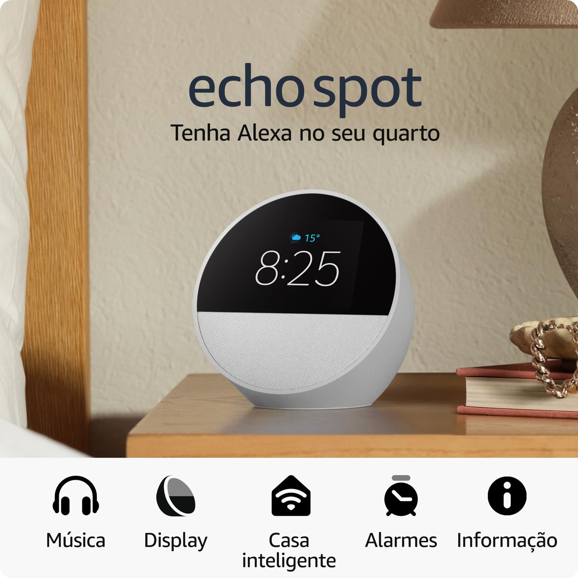 Echo Spot com Alexa (Geração mais recente) | Despertador inteligente com som vibrante | Cor Branca - Image 1