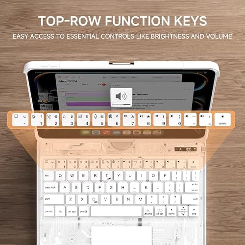 Tiaota Transparent Case with Keyboard for iPad 9th (7th, 8th, and 9th Gen) 10.2 Inch,with 7-Color Backlit Wireless Keyboard,360°Rotatable Protective Case Multi-Touch Trackpad,with Pencil Holder,White thumbnail 8