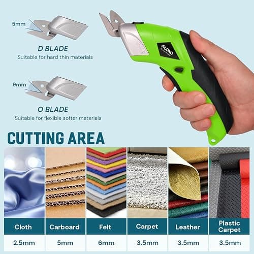 Cordless Electric Scissors, VLOXO Cardboard Cutter Electric Fabric Scissors with Blades Rechargeable Powerful Fabric Cutter for Crafts Leather Carboard Carpet Plastic Felt with Case Green thumbnail 5