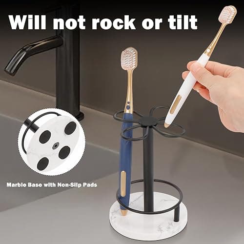 HarJue Toothbrush Holder Stand for Bathroom, Metal Toothbrush Organizer with Marble Base, Toothbrush Storage Collection for Family, Suitable for Home Hotel Countertop Vanity (Small, Matte Black) thumbnail 5