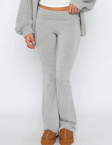 KMBANGI Women Skinny Pants Fold Over Bootcut Stretchy Yoga Flare Leggings Long Y2k Joggers Sweatpants Lounge Streetwear thumbnail 4