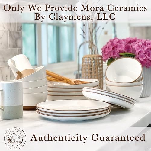 Mora Ceramic Dinner Plates Set of 6, 10 inch Dish Set - Microwave, Oven, and Dishwasher Safe, Scratch Resistant, Modern Rustic Dinnerware- Kitchen Porcelain Serving Dishes - Vanilla White thumbnail 9