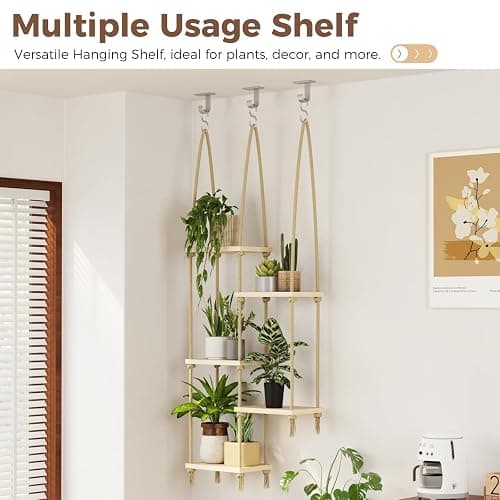 Bamworld Hanging Shelves Plant Hanger Indoor Window Plant Shelves Wood Plant Wall Shelf Window Sill Plant Shelf Indoor Hanging Plant Stand Living Room Decor Garden Boho Decor thumbnail 7