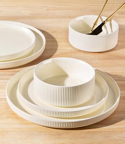 TheTerra Ceramic Dinnerware Sets for 4, 12 Pieces Porcelain Lightweight Plates and Bowls Sets, Scratch Resistant Dish Set, Oven & Microwave & Dishwasher Safe, Beige thumbnail 5