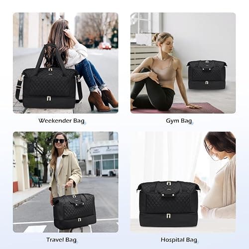 MDODO Travel Duffel Bag for Women Weekender Overnight Carry on Tote Duffle Bag Personal Item Bag with Shoe Compartment for Business,Trips,Travel,Sports,Gym,Yoga,Hospital, 3 Pcs Set, 43L,Black thumbnail 2