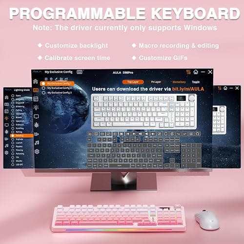 AULA S98 Pro Wireless Mechanical Keyboard with Screen & Knob,2.4GHz/USB-C/BT5.0 Hot Swappable Pink Creamy Keyboard,Pre-lubed Linear Switches,Side Printed PBT Keycaps,RGB Backlit Gaming Keyboards thumbnail 8