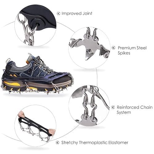 Crampons Ice Cleats Traction Snow Grips for Boots Shoes Women Men Kids Anti Slip 19 Stainless Steel Spikes Safe Protect for Hiking Fishing Walking Climbing Mountaineering thumbnail 3