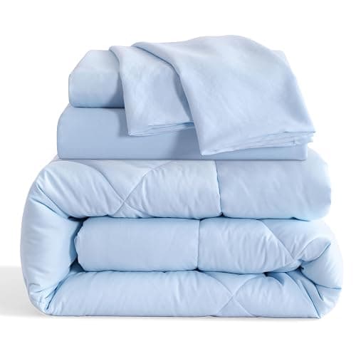NTBAY Twin Comforter Set with Sheets, 5 Pieces Soft and Breathable Bedding Set, Twin Bed in a Bag, Down Alternative Comforter Set Solid Color All Season, Kids Bedding Set, Aqua thumbnail 3