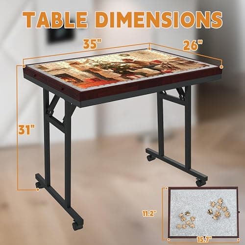 Doerpuz Puzzle Table with Folding Legs, 1500 Pieces Puzzle Table for Adults with Drawers, Cover, Wheels, 5 Adjustable Up Angles Wooden Jigsaw Puzzle Board for All Ages thumbnail 2
