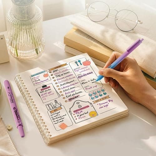 WRITECH Gel Pens Journaling Highlighters: 0.5 &0.7mm Purple Journal Set 7ct | Black & Multicolor Pen Highlighter No Bleed Smooth Writing for Drawing Journaling Teachers Nurses Office Gift thumbnail 2