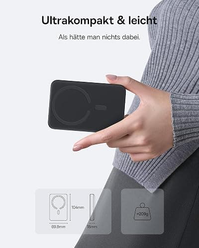 Baseus Enerfill MagSafe Powerbank 10000mAh 22.5W Magnetische Power Bank USB C, Kabellose Externe Handyakkus Wireless Mini Powerbank Kompatibel mit iPhone 16/15/14/13/12/Pro/Pro Max Serie, Schwarz thumbnail 3