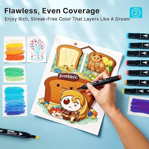 Tongfushop 204 Colored Marker Set, Colouring Pens for Adults, Dual Tip Art Alcohol Markers, Permanent Felt Tip Pens for Drawing, Sketching, Anime, Manga, Fun doodling with Carrying Case & Storage Base thumbnail 4