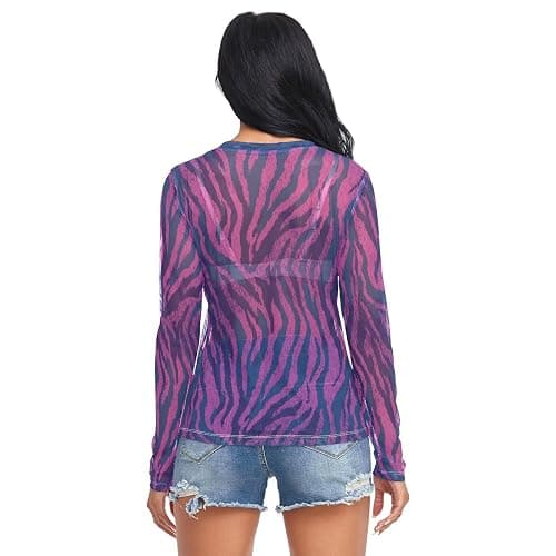 Gugusary Women's Long Sleeeve Mesh Shirts Red Heart Tops See Through Going Out Blouses Sexy Slim Fit T Shirt S thumbnail 5