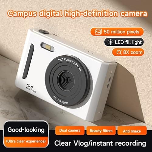 FUANA Digital Camera, Digital Video Camera CCD, 65MP 2.4 Inch LCD Flip Screen Auto Focus 8X for Beginners, Teens, Students(White 32G) thumbnail 3