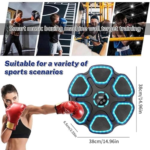 Zenova Music Boxing Machine,Smart Wall Mounted Boxing Machine with Gloves & LED Lights,9 Speeds & 11 Models Bluetooth Music Workout Boxing Training Equipment for Kids Adults Home,Office and Gym thumbnail 6