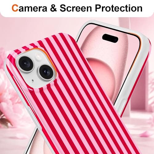 Hython for iPhone 14 Case & iPhone 13 Case Cute Striped Aesthetic Design Simple Stripes Cover 6.1", Thin Slim Soft TPU Bumper Shockproof Rubber Protective Phone Cases Women Girls Girly, Pink and Red thumbnail 3