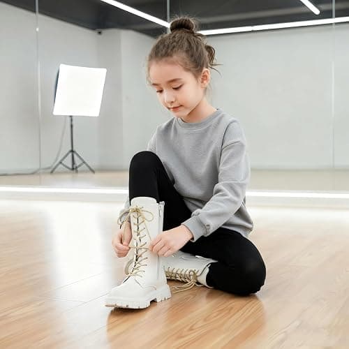 betible Girls Boots Knee High Zip Up Lace Up Outdoor Booties Winter Fashion Long Leather Boot for Little Kid Big Kid thumbnail 8