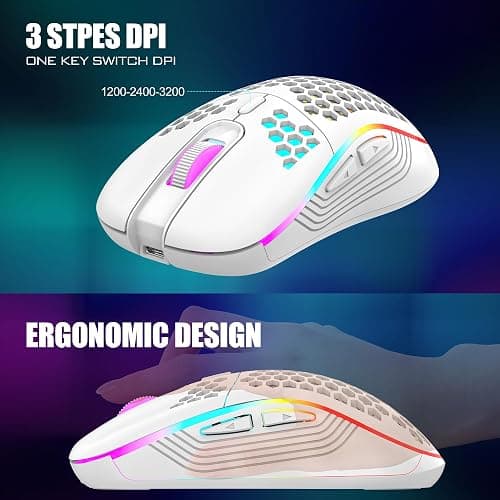RedThunder 60% Wireless Gaming Keyboard and Mouse Combo, 2500mAh Rechargeable Battery, Ultra-Compact Small RGB Mechanical Feel Keyboard, Lightweight Honeycomb Optical Mouse for Gaming/Business, White thumbnail 7