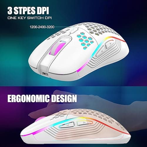 RedThunder 60% Wireless Gaming Keyboard and Mouse Combo, 2500mAh Rechargeable Battery, Ultra-Compact Small RGB Mechanical Feel Keyboard, Lightweight Honeycomb Optical Mouse for Gaming/Business, White thumbnail 8