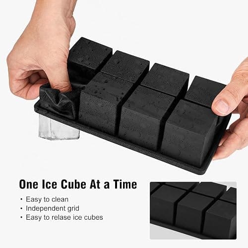 Samuelworld Large Ice Cube Tray: 2024 Upgraded Silicone Square Ice Cube Mold For Whiskey, New Upgraded 2 Inch Large Cubed Ice Trays for Cocktail, Big Cube Ice Maker Mold (2 Pack, Black) thumbnail 4