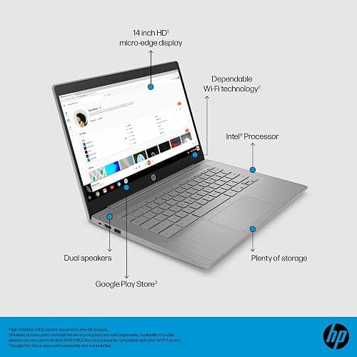 HP Chromebook 14 inch, Intel Celeron N4500, 4GB LPDDR4x, 64GB eMMC, Intel UHD Graphics, HD (1366 x 768), True Vision 720p HD Camera, Fast Charge, ChromeOS, Modern Grey (14a-ne1006ca) - 4GB | 64GB | Intel Celeron N4500 thumbnail 6