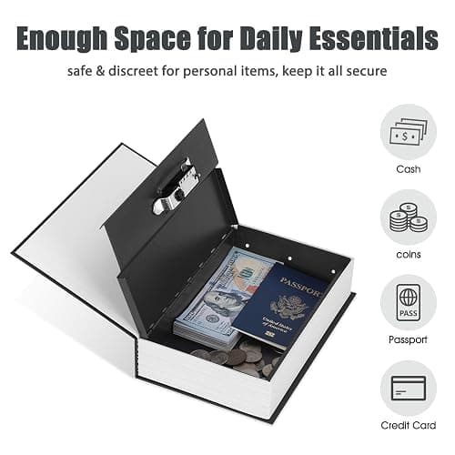 KYODOLED Diversion Book Safe with Combination Lock, Secret Hidden Metal Lock Box,Money Hiding Collection Box,9.5" x 6.2" x 2 .2" Black Large thumbnail 4