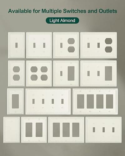 TREEWELL 6-Pack Duplex Switch Plates and Outlet Covers, Light Almond | Pearls Beaded Decorative Metal Wall Plates for Electrical Outlets, 1 Gang Receptacle Cover thumbnail 7