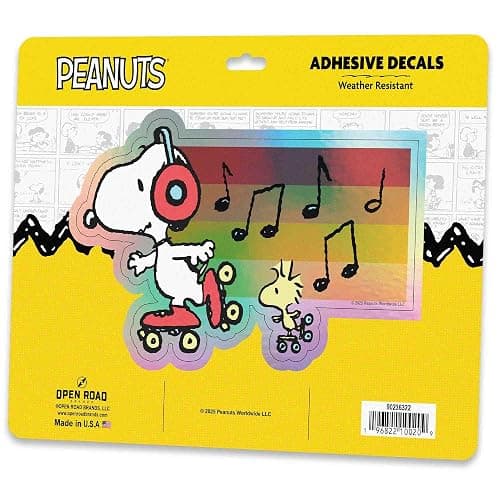 Peanuts Snoopy Skating with Music Adhesive Vinyl Decal - Playful Snoopy Sticker for Laptop, Car, or Water Bottle thumbnail 2