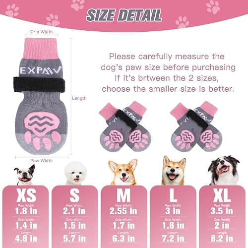 EXPAWLORER 4Pcs Anti-Slip Dog Socks - Double Side Non-Slip Paw Protector for Hardwood Floors,Prevent Licking,Dog Booties,Dog Shoes for Hot/Cold Pavement thumbnail 2