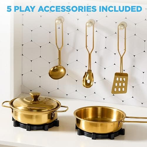 Best Choice Products Wooden Pretend Play Cottage Kitchen Kids Toy w/Storage, Scalloped Edge, 5 Accessories, Microwave, Oven, Clicking Knobs - Cream thumbnail 7