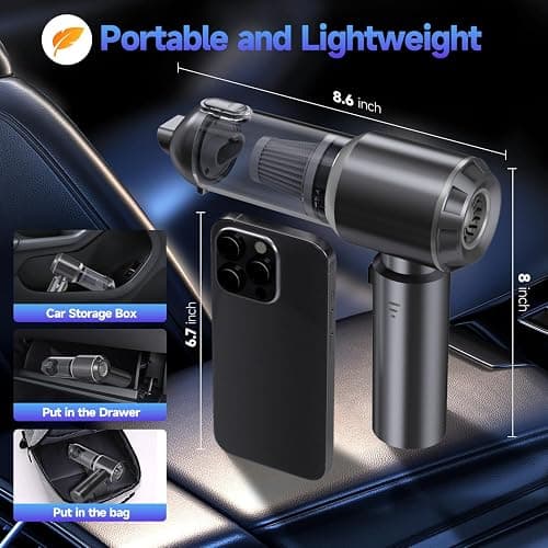 Ytnewin Car Vacuum Portable Cordless, Small Handheld Vacuum Cleaner with 24000PA High Power Suction, Mini Vacuum Cordless Rechargeable with One-Touch Empty, 10-in-1 Hand Vac for Car Home Office Dust thumbnail 2