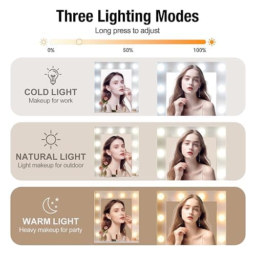 NUNU LAB Large White Vanity Desk with Mirror and Lights | Women Makeup Table with Power Outlet, 3-Color Adjustable Lighting with 5 Drawers for Bedroom Brown thumbnail 3