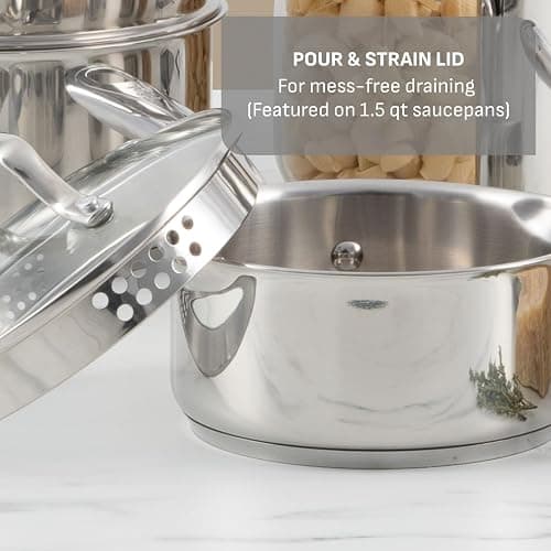 T-fal Stainless Steel Cookware Set, 11 Piece, Induction Cookware, Oven Safe to 500°F, Kitchen Cooking Set w/Fry Pans, Pots and Pans, Dutch Oven, Saucepans, Kitchen Essentials, Silver thumbnail 5
