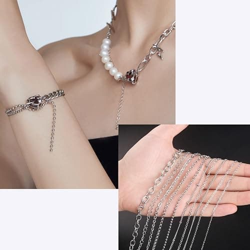 Ecoofor Necklace Chains for Jewelry Making, 78.7 Feet 10 Rolls Stainless Steel Jewelry Chains for DIY Necklace Bracelet Jewelry Making with Stainless Steel Jump Rings/Lobster Clasps/Connectors thumbnail 7