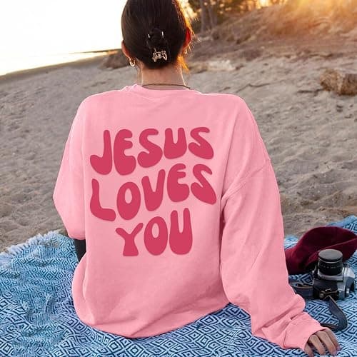 Kelxjia Christian Sweatshirts Women Jesus Loves You Sweatshirt Faith God Shirts Religious Hoodie Oversized Crewneck Pullover thumbnail 2