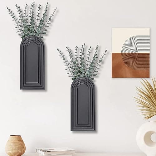 Dnnnii 2 Pack Wooden Wall Vase Set - Black Finish Modern Farmhouse & Boho Wall Decor for Entryway, Hallway, Bathroom, Living Room, Dining Room, Narrow Spaces thumbnail 6
