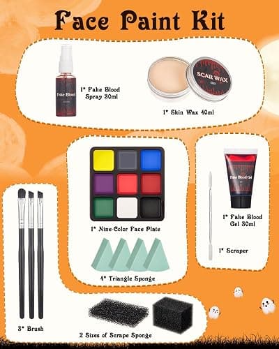 Lictin Special Effects SFX Zombie Makeup Kit, 9 Colors Bruise Face Body Painting Palette with Scar Wax, Fake Blood Spray & Gel, Vampire Skeleton Clown Makeup Body Paint (14PCS) thumbnail 2