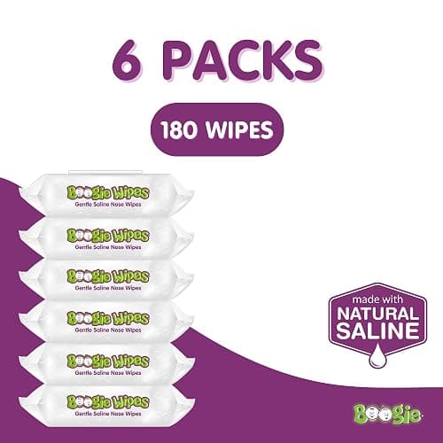 Boogie Wipes Gentle Saline Nose Wipes - 180 Count | Unscented, Hypoallergenic & Alcohol-Free - Made with Natural Saline, Aloe, Chamomile & Vitamin E - Diaper Bag Essential thumbnail 2
