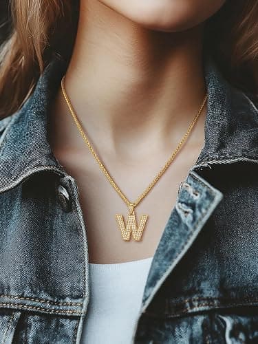 U7 Gold Initial Number Necklace for Men Women, 18K Gold/Silver Plated Diamond CZ Letter Pendant Necklace Big A-Z 0-9 Hip Hop Jersey, Customerized Letter Wheat Chain 22 Inch for Athletes Rappers thumbnail 3
