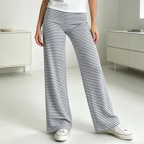 SUEER Women Y2K Fold Over Yoga Pants Elastic Low Waist Contrast Color Straight Wide Leg Soft Sweatpants thumbnail 4