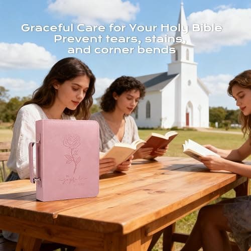 XKDOUS 24 Pcs Bible Covers Kit, Bible Carrying Case Large Church Bag w/Bible Study Supplies, Tabs, Pens, Bookmarks, Leather Book Holder Case Christian Gifts for Mom Women Lady thumbnail 2