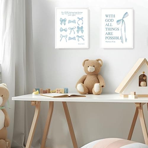 LARTSFRO Coquette Blue Bow Wall Art Decor Posters, Baby Blue Bow Room Bedroom Bathroom Dorm Wall Art Decor Aesthetic for College Teen Girls Gifts, Inspirational Bible Verses Bow Wall Decor, 10x8 Inch Set of 4 Pcs Bow Pictures (UNFRAMED) thumbnail 7