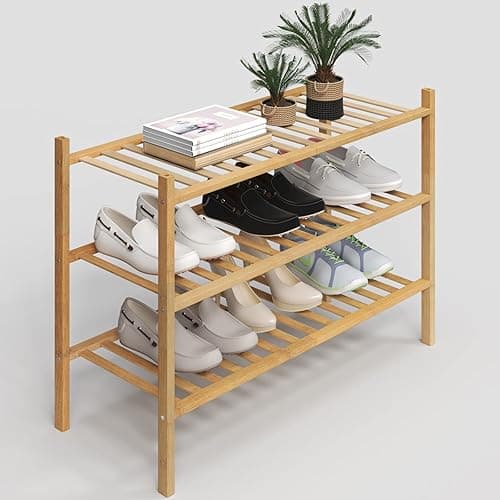 Z&L HOUSE 3-Tier Shoe Rack for Closet, Stackable Shoes Rack Organizer Free Standing Shoe Shelf for Entryway and Closet Hallway, Multifunctional Bamboo Rack in Different Combinations (3-Tier) - Image 1