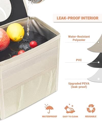 Capolo Car Trash Can with Lid, Leakproof Car Garbage Can Car Trash Bag | Waterproof, Trash Can for Car, 3 Mesh Pockets, Mini Hanging Vehicle Car Trash Bin, for Back/Front Seat (Beige,2.5 Gal) thumbnail 4