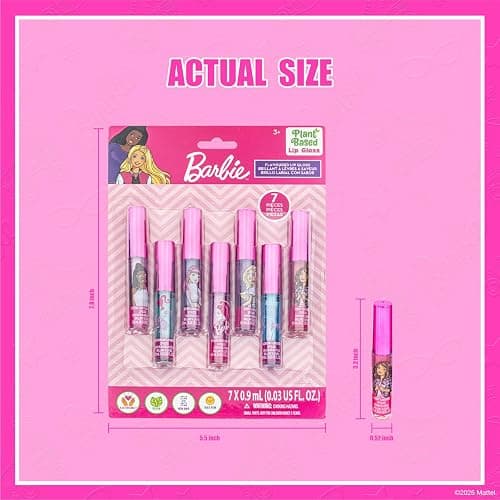 Barbie 7 Piece Plant Based Lip Gloss, Girls Party Favors, First Makeup Set for Girl, Perfect for Parties, Sleepovers, and Birthday Gifts, Ages 3+, by Townley Girl thumbnail 6