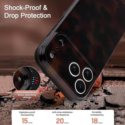 Wlxee Case for iPhone 17 Pro（6.3 inchs）, Stylish Leopard Tortoise Amber Design Slim & Shockproof Translucent Matte Brown Cover with Deep Tortoise Print thumbnail 2