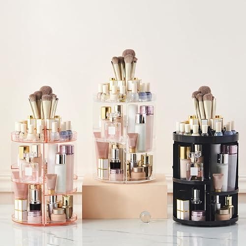 SUNFICON Rotating Makeup Holder Organizer Crystal Pink 360 Rotation Cosmetic Storage Stand Acrylic Makeup Turntable Spin Display Stand Bathroom Vanity Dressing Table Gift Girl Ladt Women thumbnail 5