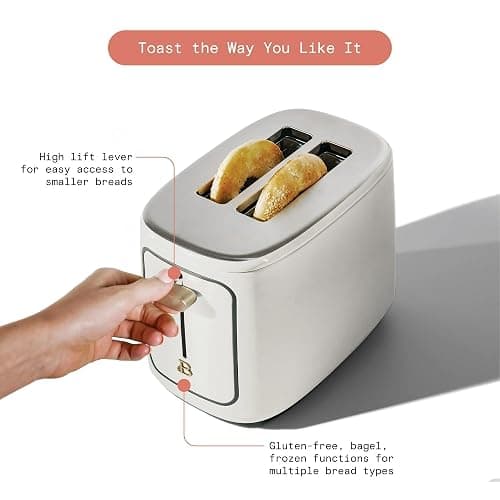 Beautiful 2- Toaster by Drew Barrymore – Touch Display, 7 Shade Settings, Extra-Wide Slots, High-Lift Lever, Removable Crumb Tray (White Icing) thumbnail 5